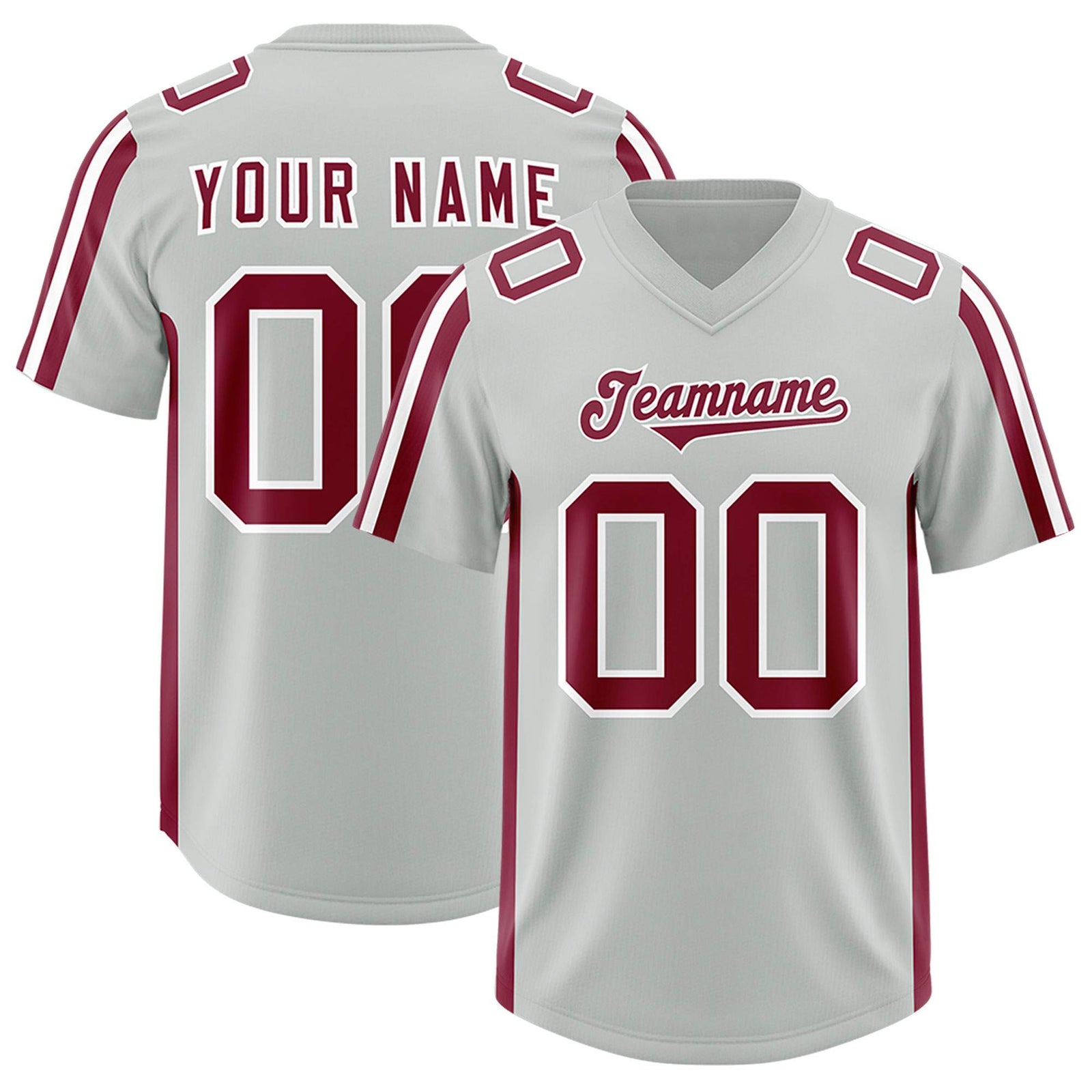 Custom Gray Crimson and White Side Stripe Pattern Authentic Football Jersey