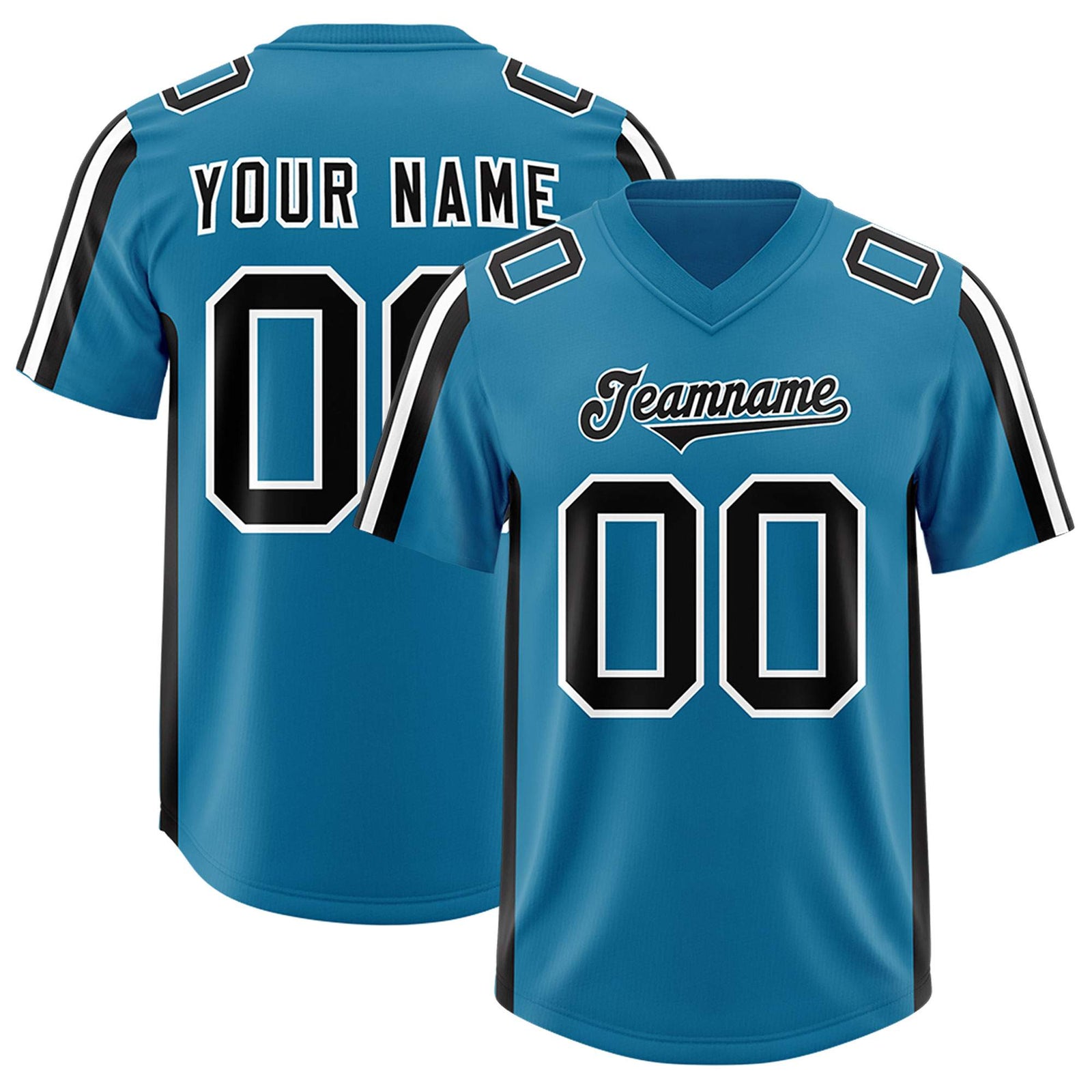 Custom Panther Blue Black and White Side Stripe Pattern Authentic Football Jersey