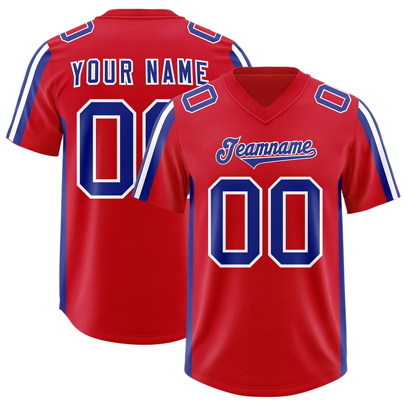 Custom Red Royal and White Side Stripe Pattern Authentic Football Jersey