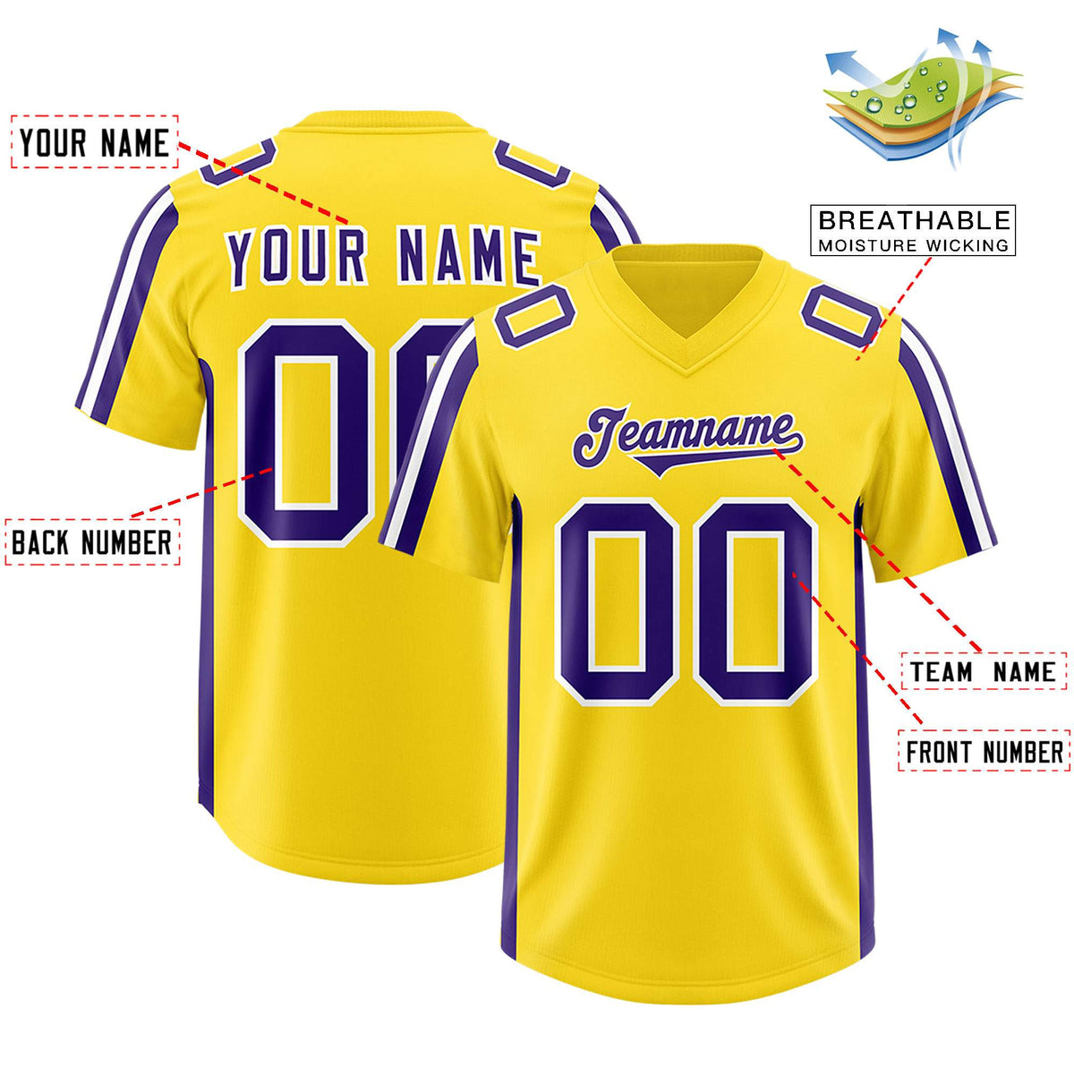Custom Gold Purple and White Side Stripe Pattern Authentic Football Jersey