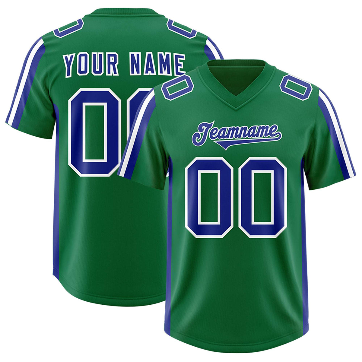 Custom Kelly Green Royal and White Side Stripe Pattern Authentic Football Jersey