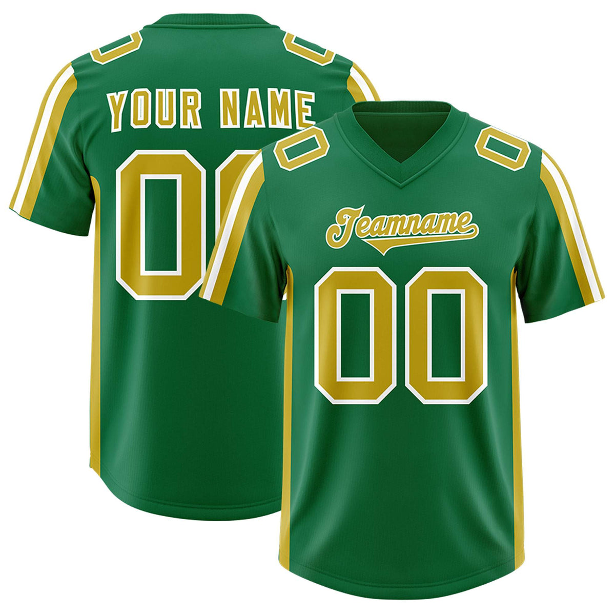 Custom Kelly Green Old Gold and White Side Stripe Pattern Authentic Football Jersey