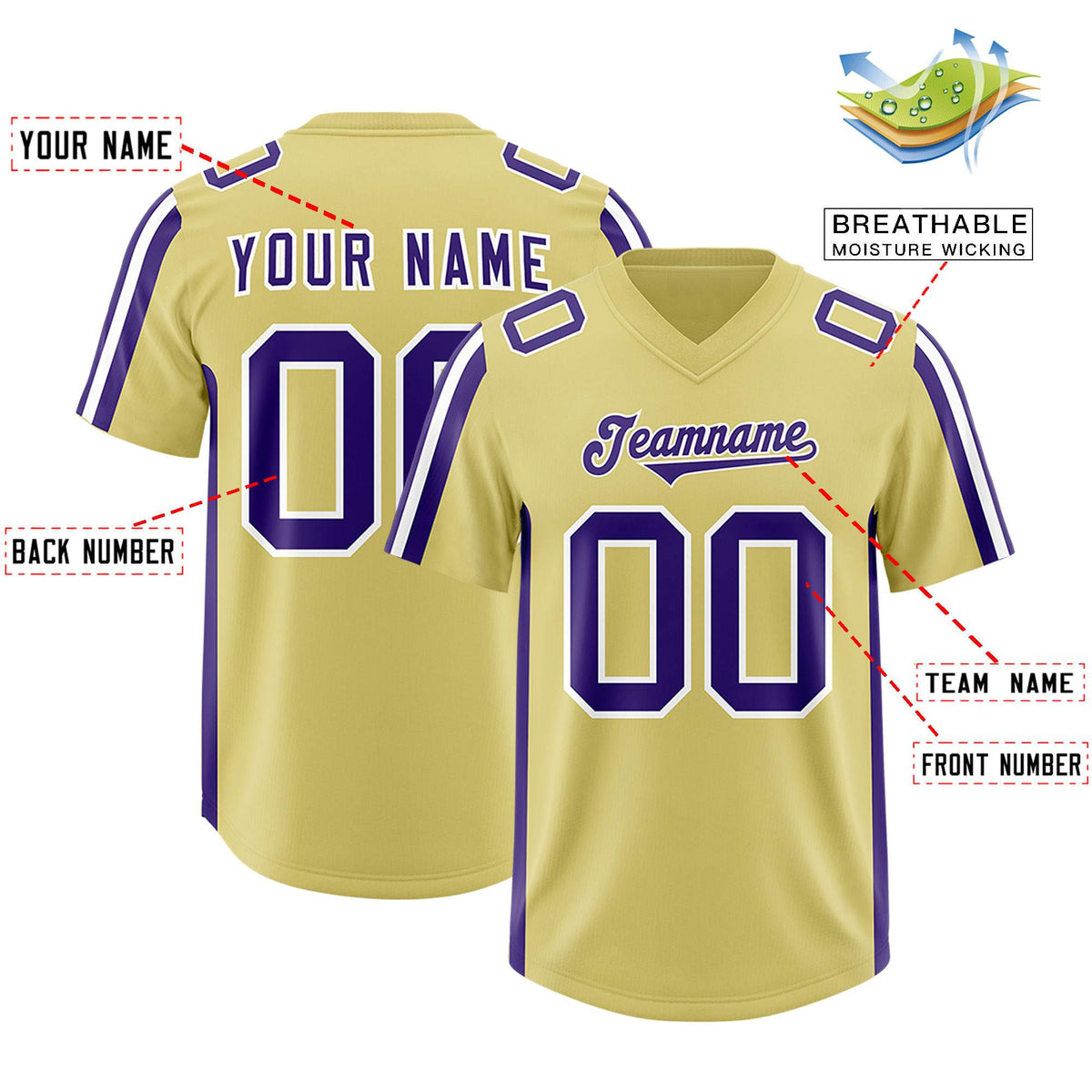 Custom Old Gold Purple and White Side Stripe Pattern Authentic Football Jersey