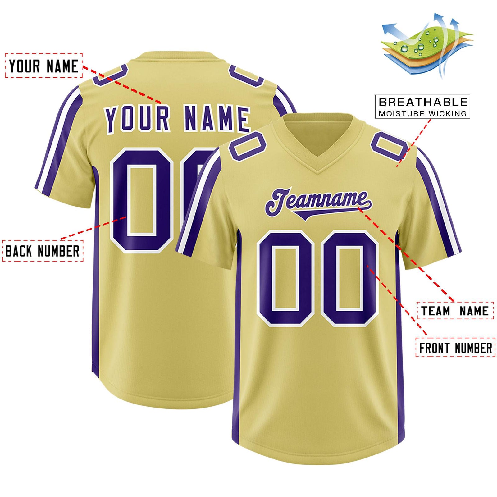 Custom Old Gold Purple and White Side Stripe Pattern Authentic Football Jersey