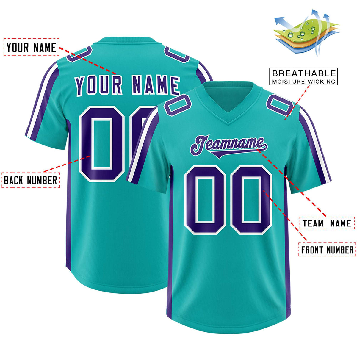 Custom Aqua Purple and White Side Stripe Pattern Authentic Football Jersey