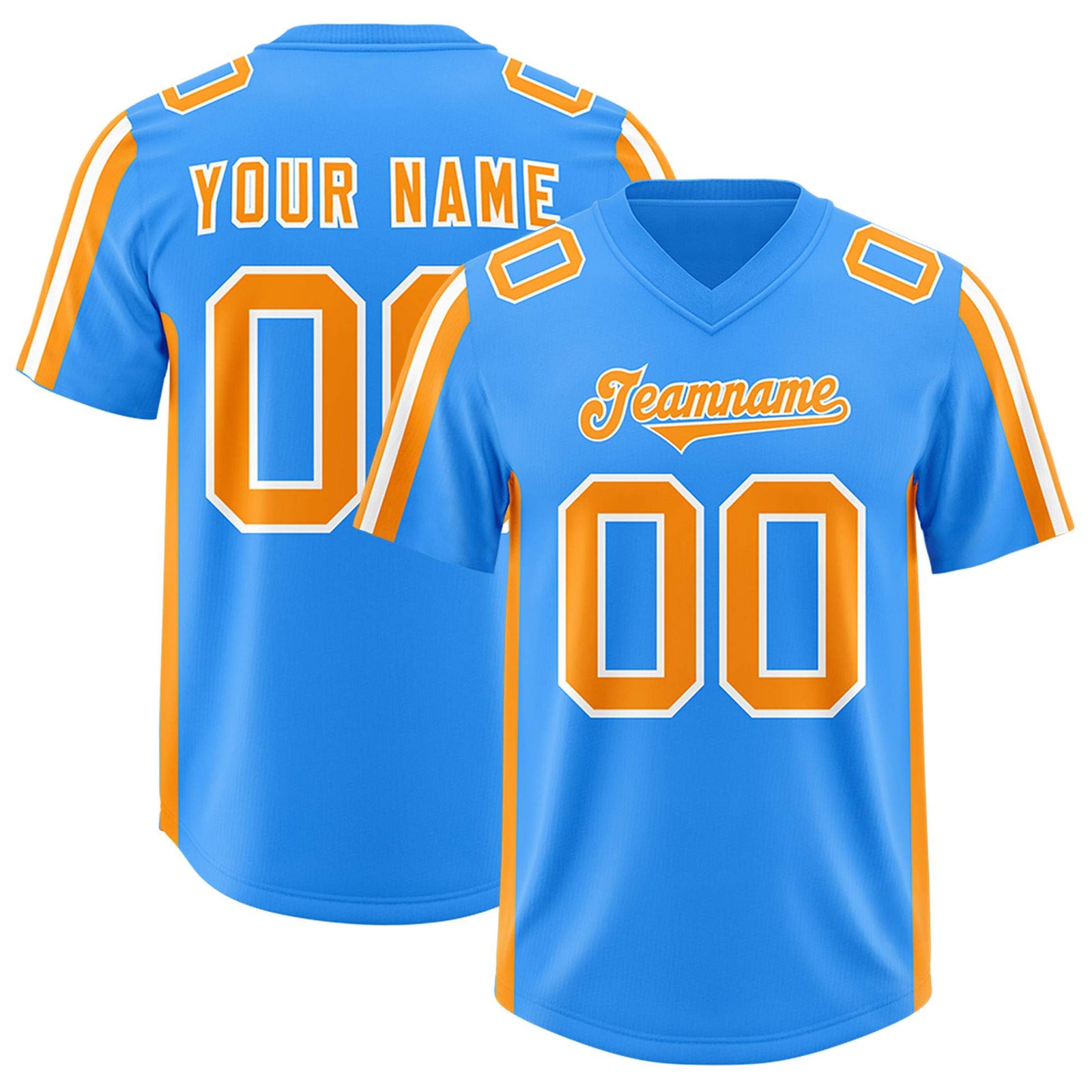 Custom Light Blue Orange and White Side Stripe Pattern Authentic Football Jersey