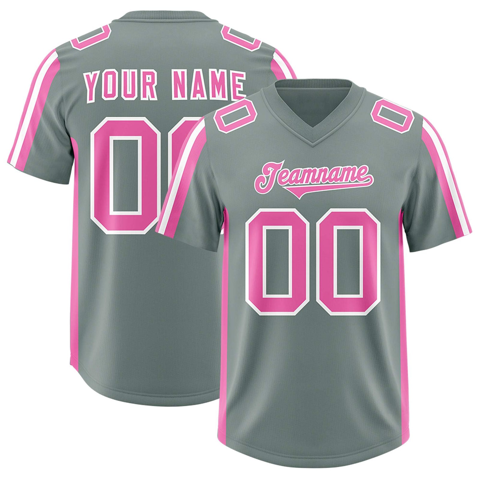Custom Grey Pink and White Side Stripe Pattern Authentic Football Jersey