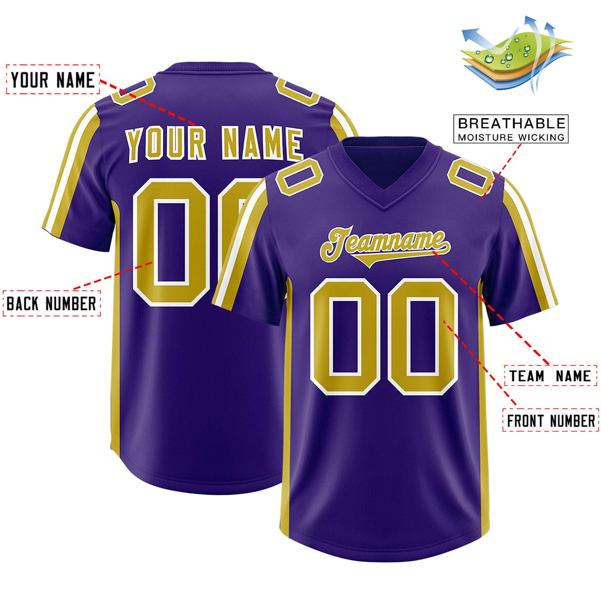 Custom Purple Old Gold and White Side Stripe Pattern Authentic Football Jersey