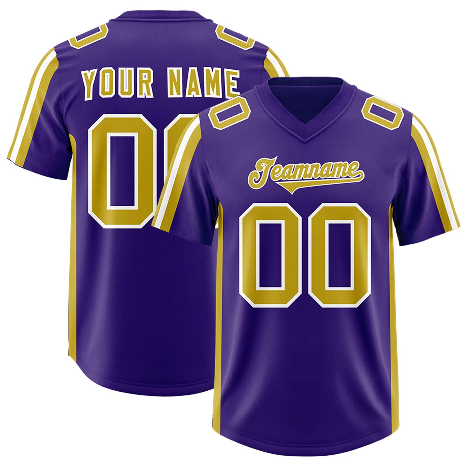 Custom Purple Old Gold and White Side Stripe Pattern Authentic Football Jersey