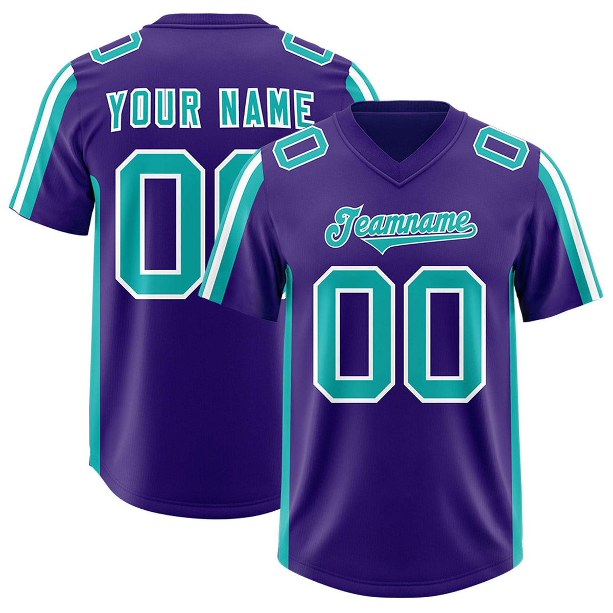 Custom Purple Aqua and White Side Stripe Pattern Authentic Football Jersey