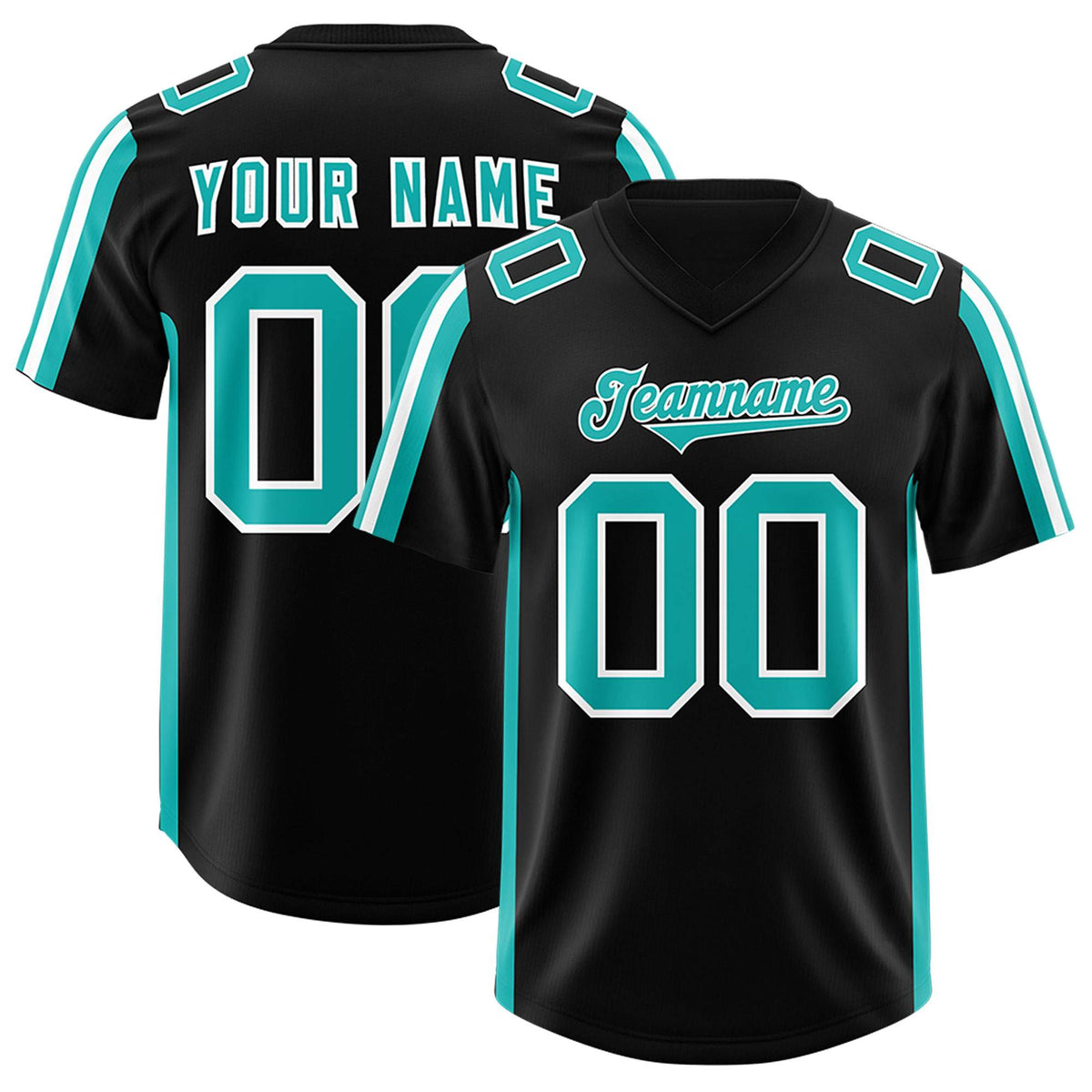 Custom Black Aqua and White Side Stripe Pattern Authentic Football Jersey