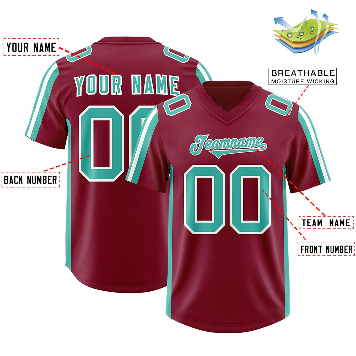 Custom Crimson Bright Green and White Side Stripe Pattern Authentic Football Jersey