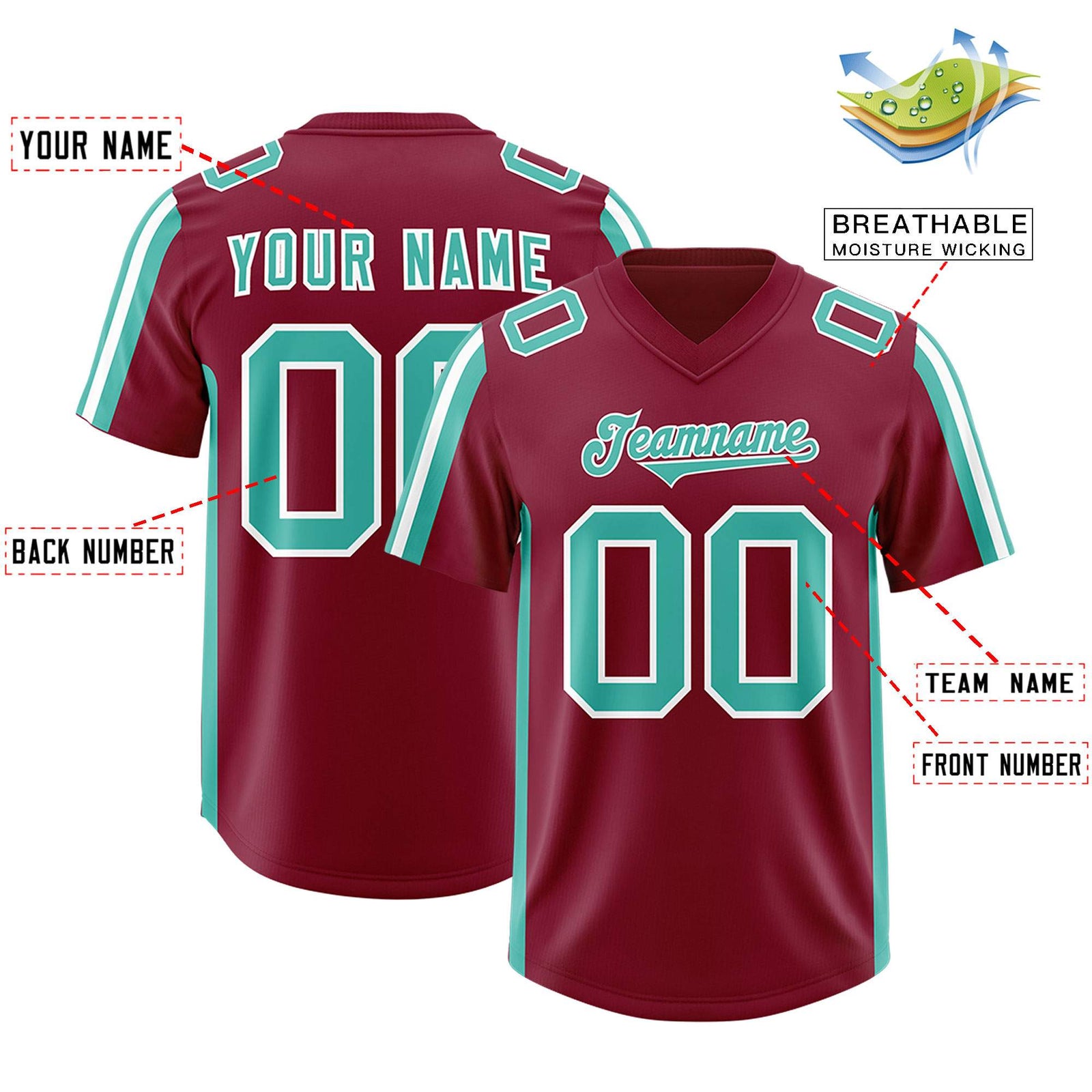Custom Crimson Bright Green and White Side Stripe Pattern Authentic Football Jersey