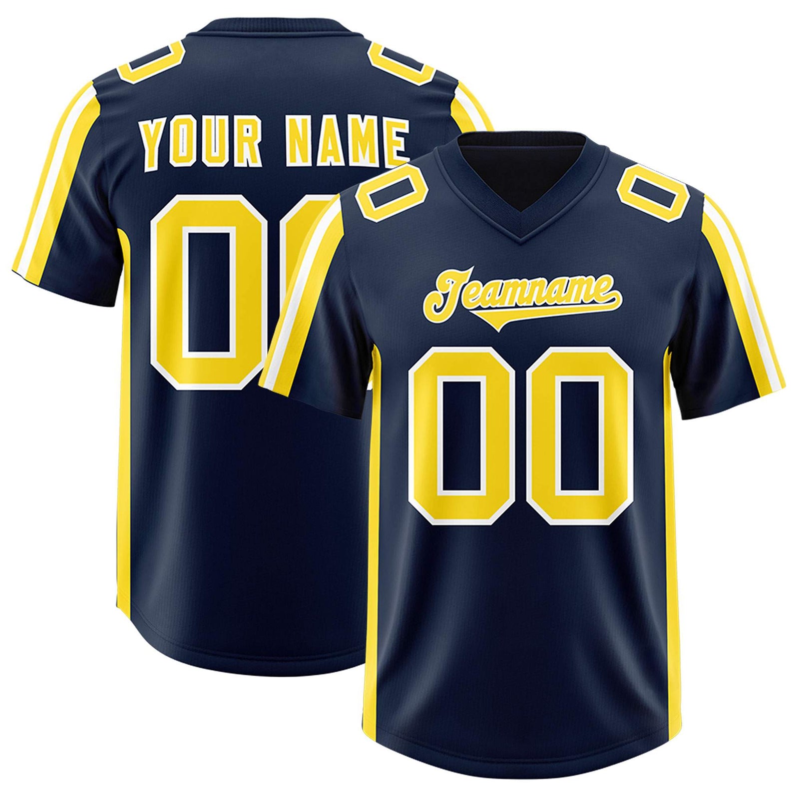 Custom Navy Gold and White Side Stripe Pattern Authentic Football Jersey