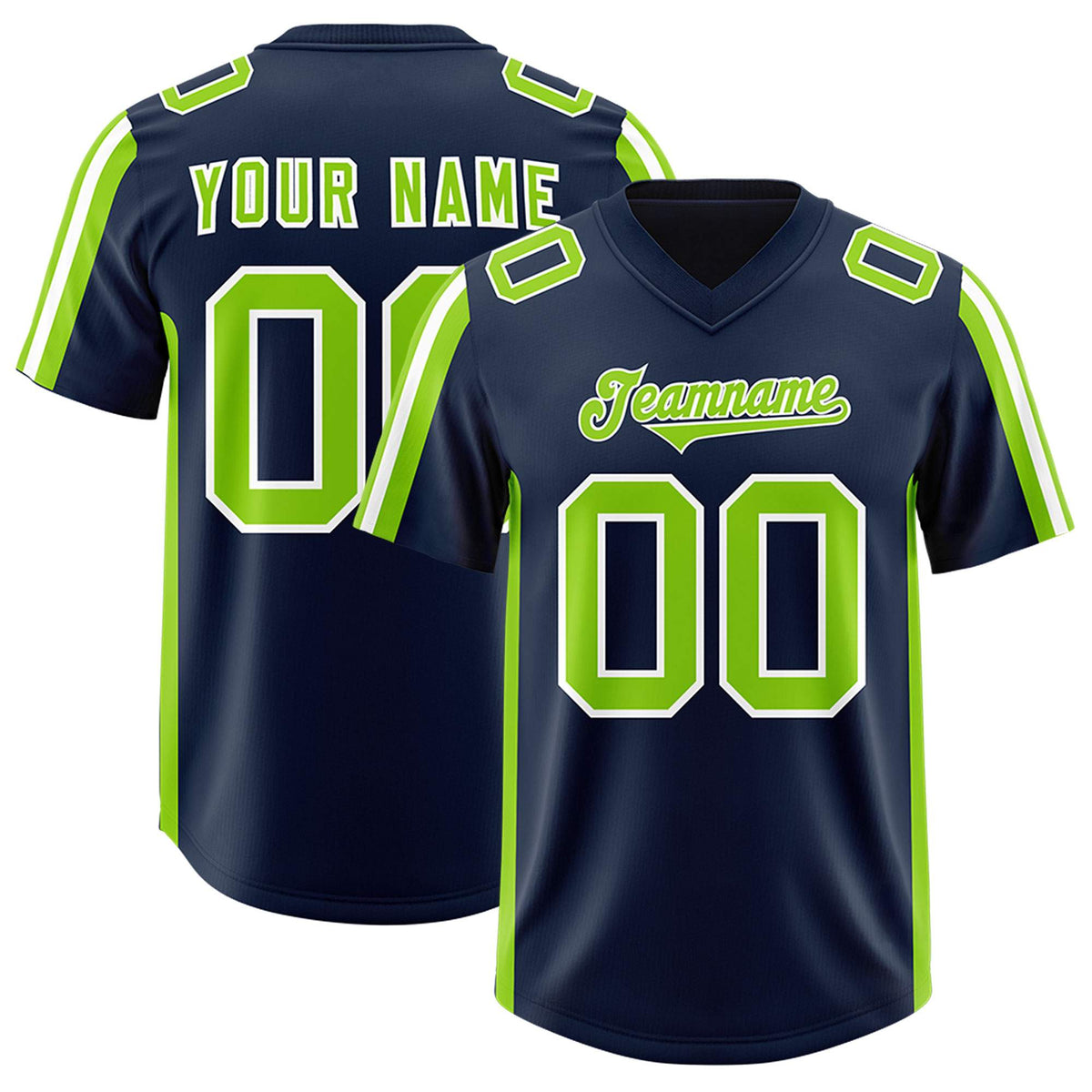 Custom Navy Neon Green and White Side Stripe Pattern Authentic Football Jersey