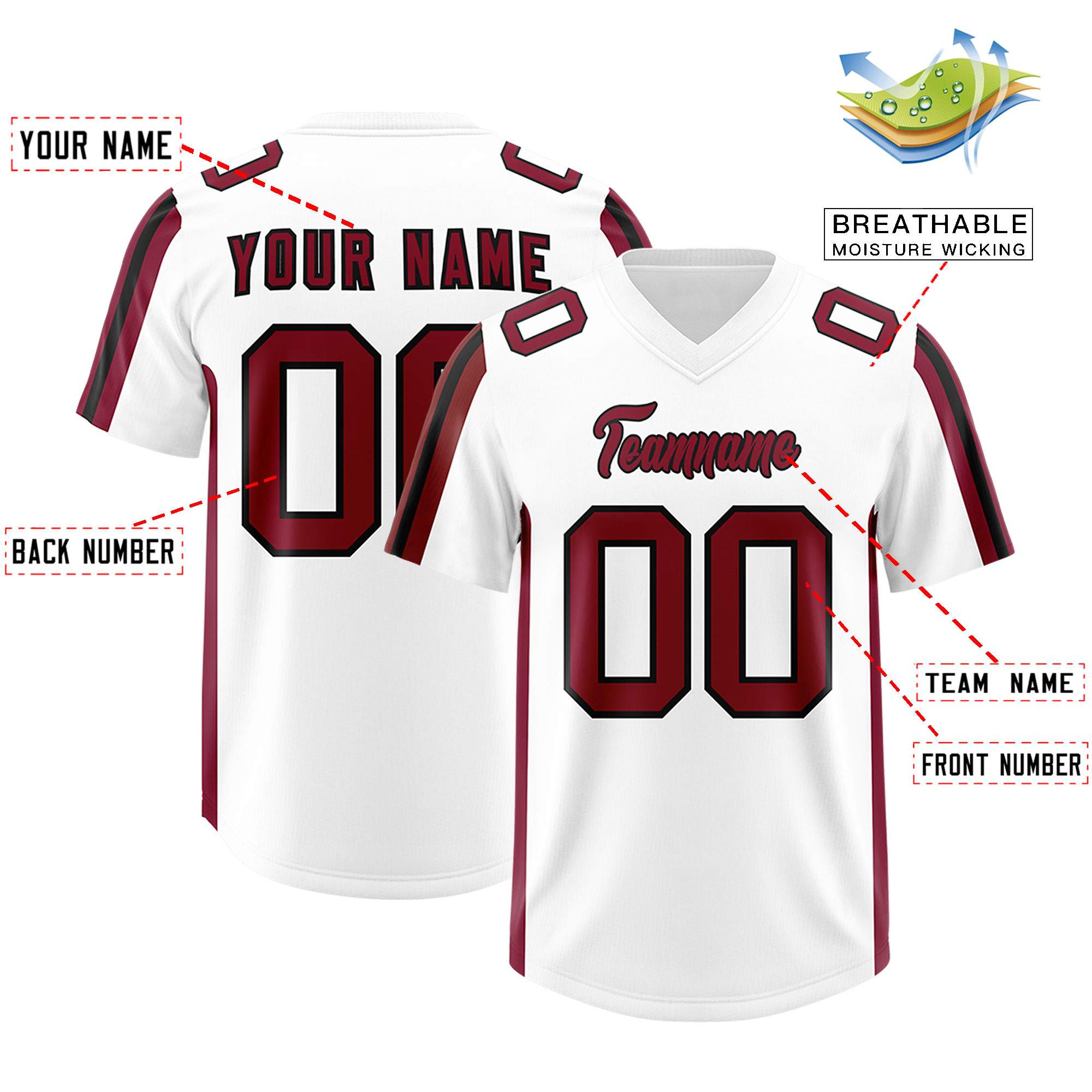 Custom White Cardinal and Black Side Stripe Pattern Authentic Football Jersey