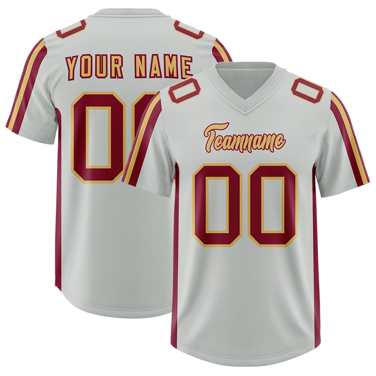 Custom Gray Crimson and Old Gold Side Stripe Pattern Authentic Football Jersey