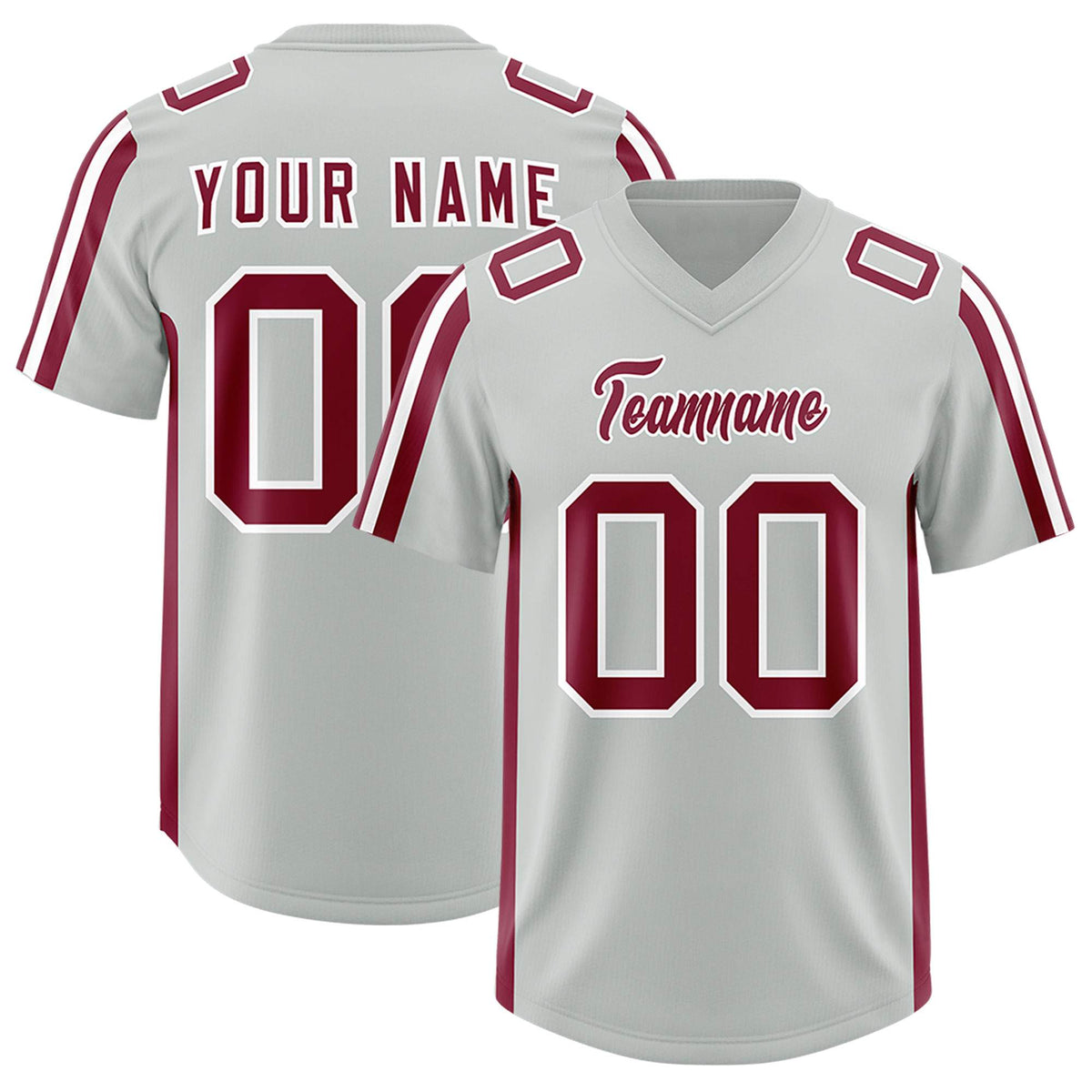 Custom Gray Crimson and White Side Stripe Pattern Authentic Football Jersey
