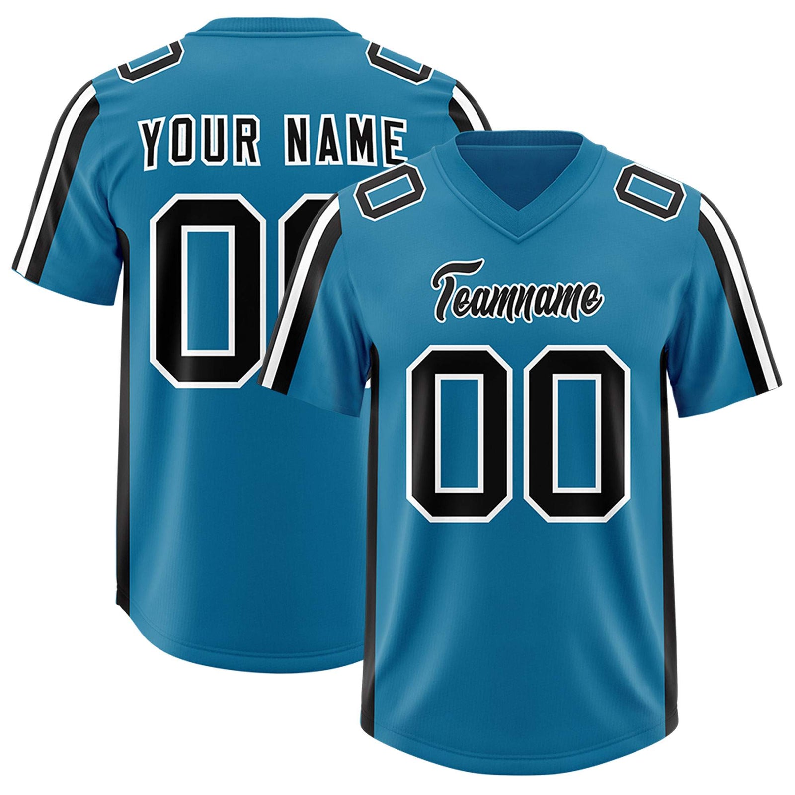 Custom Panther Blue Black and White Side Stripe Pattern Authentic Football Jersey