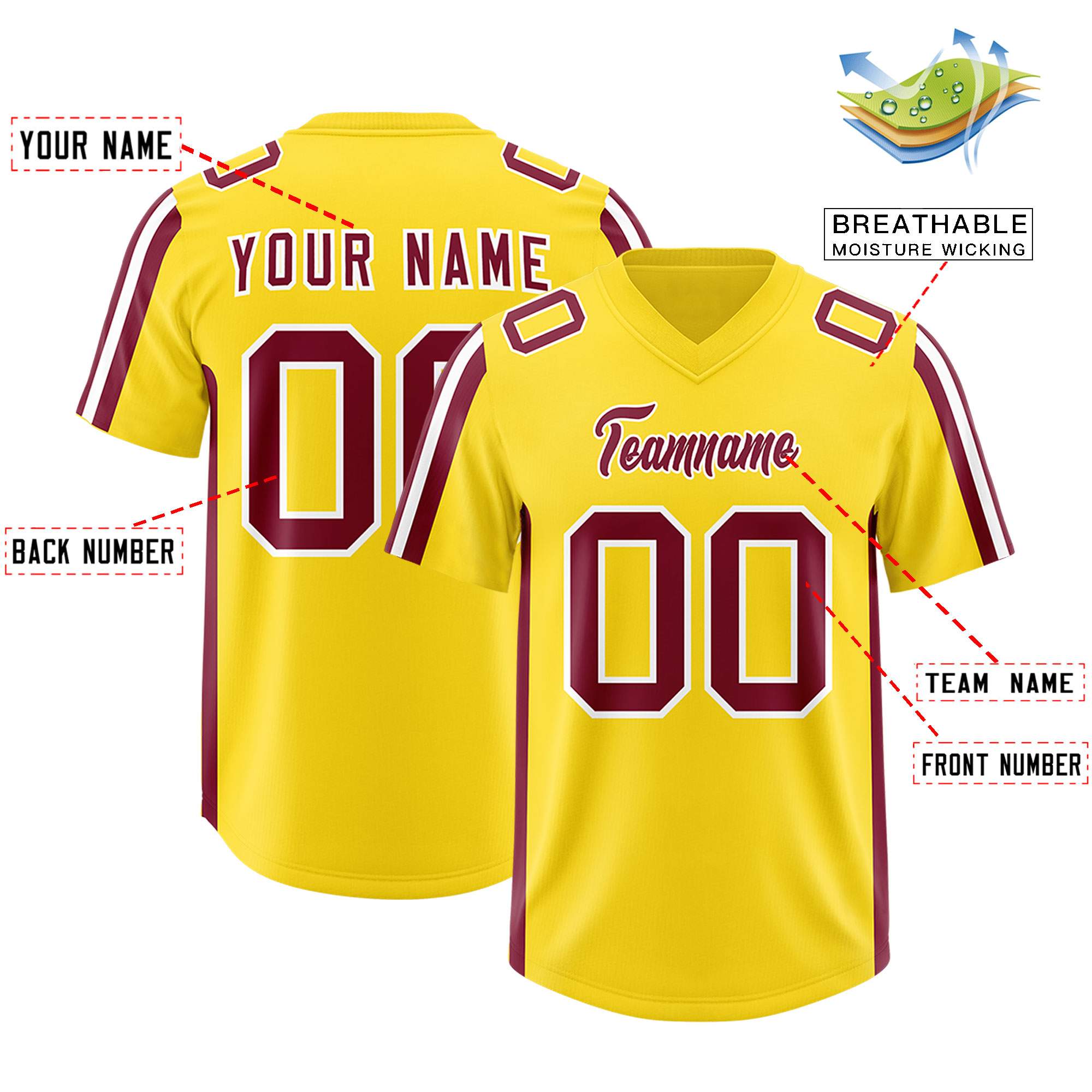 Custom Gold Cardinal and White Side Stripe Pattern Authentic Football Jersey