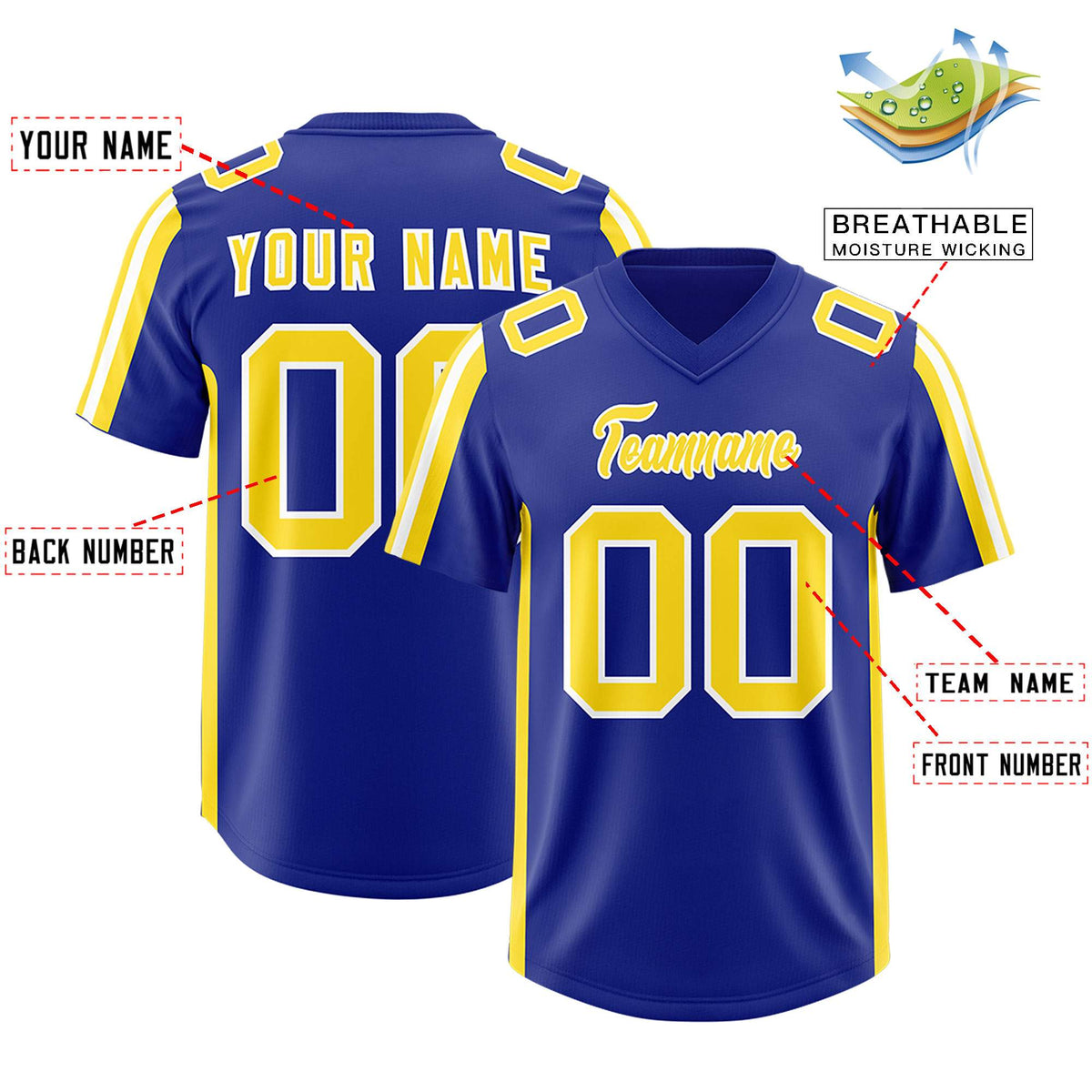 Custom Royal Gold and White Side Stripe Pattern Authentic Football Jersey