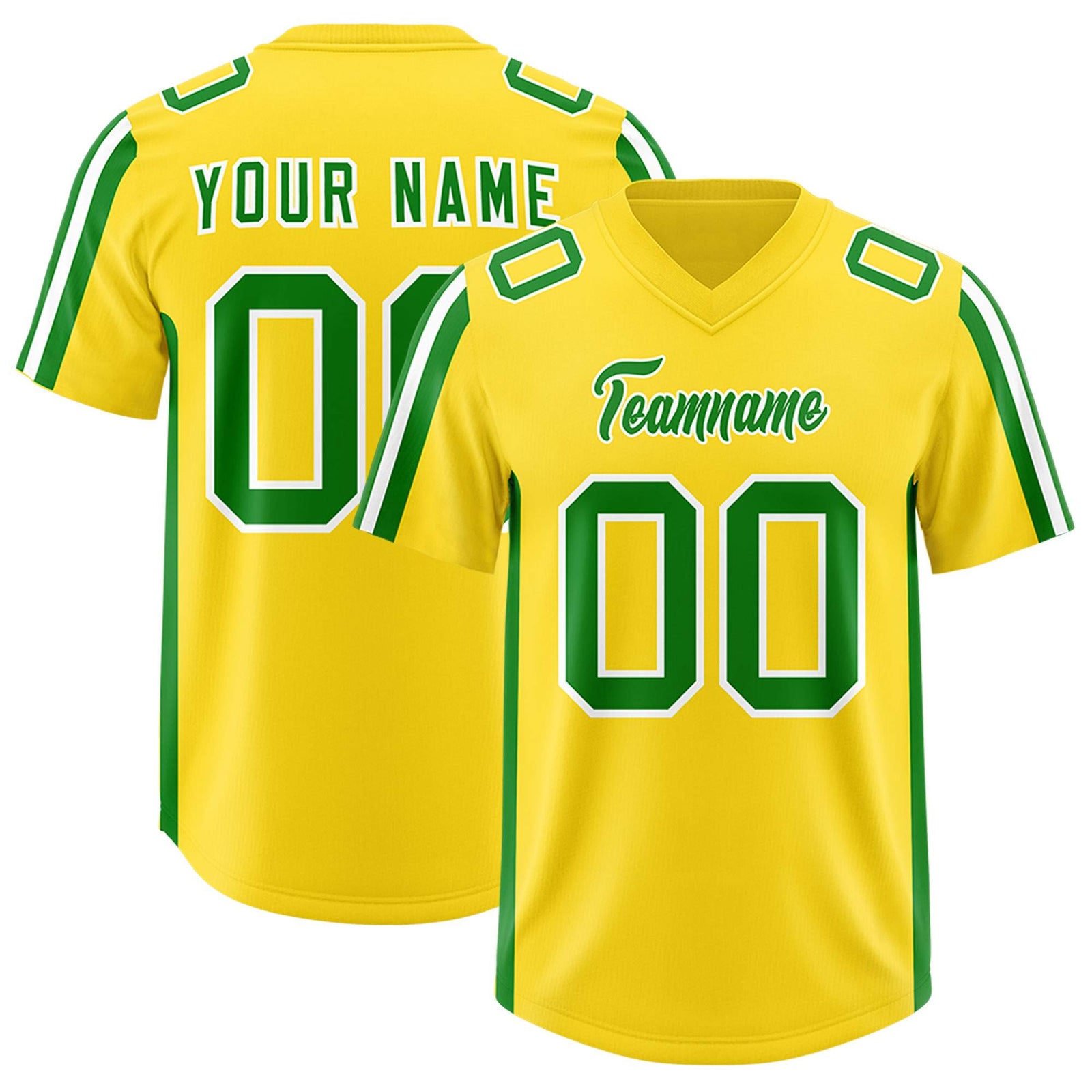 Custom Gold Kelly Green and White Side Stripe Pattern Authentic Football Jersey