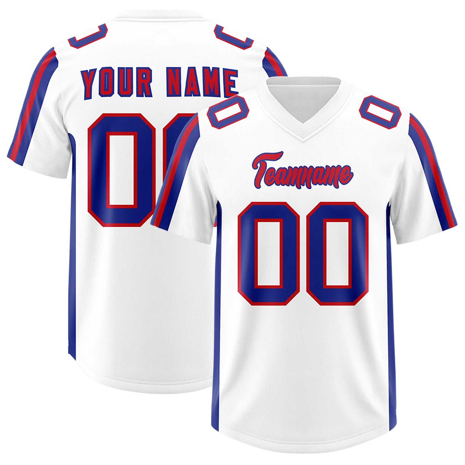 Custom White Royal and Red Side Stripe Pattern Authentic Football Jersey