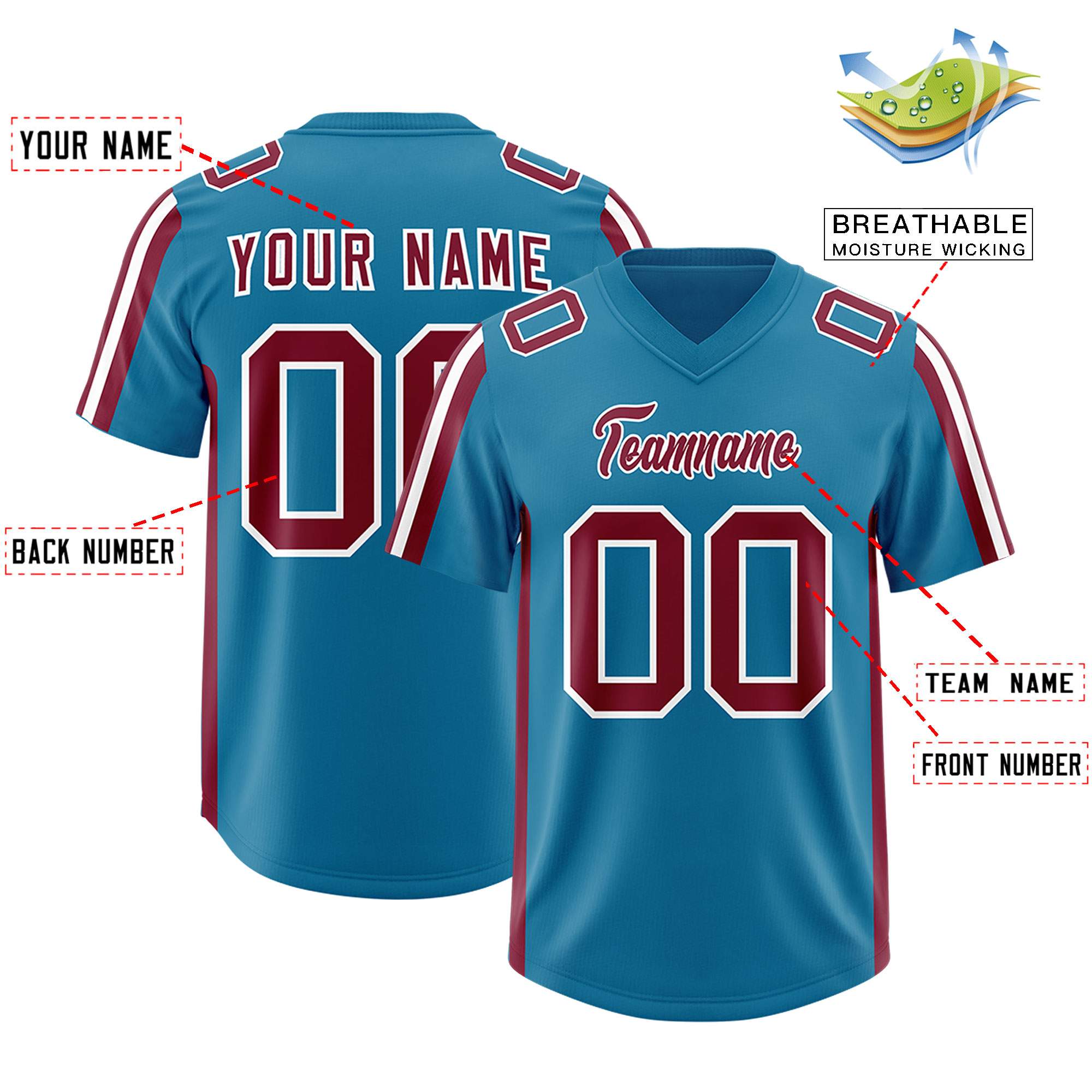 Custom Royal Cardinal and White Side Stripe Pattern Authentic Football Jersey