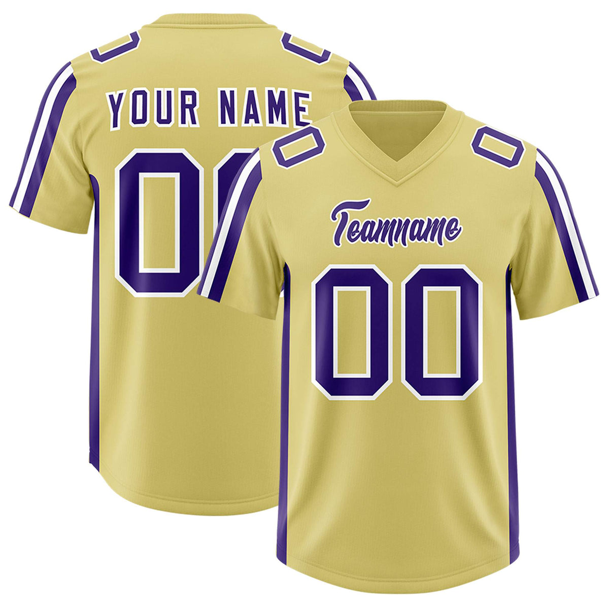 Custom Old Gold Purple and White Side Stripe Pattern Authentic Football Jersey