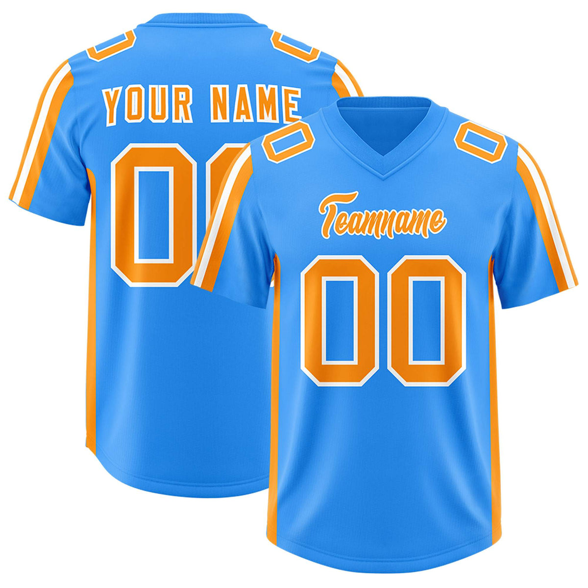 Custom Light Blue Orange and White Side Stripe Pattern Authentic Football Jersey