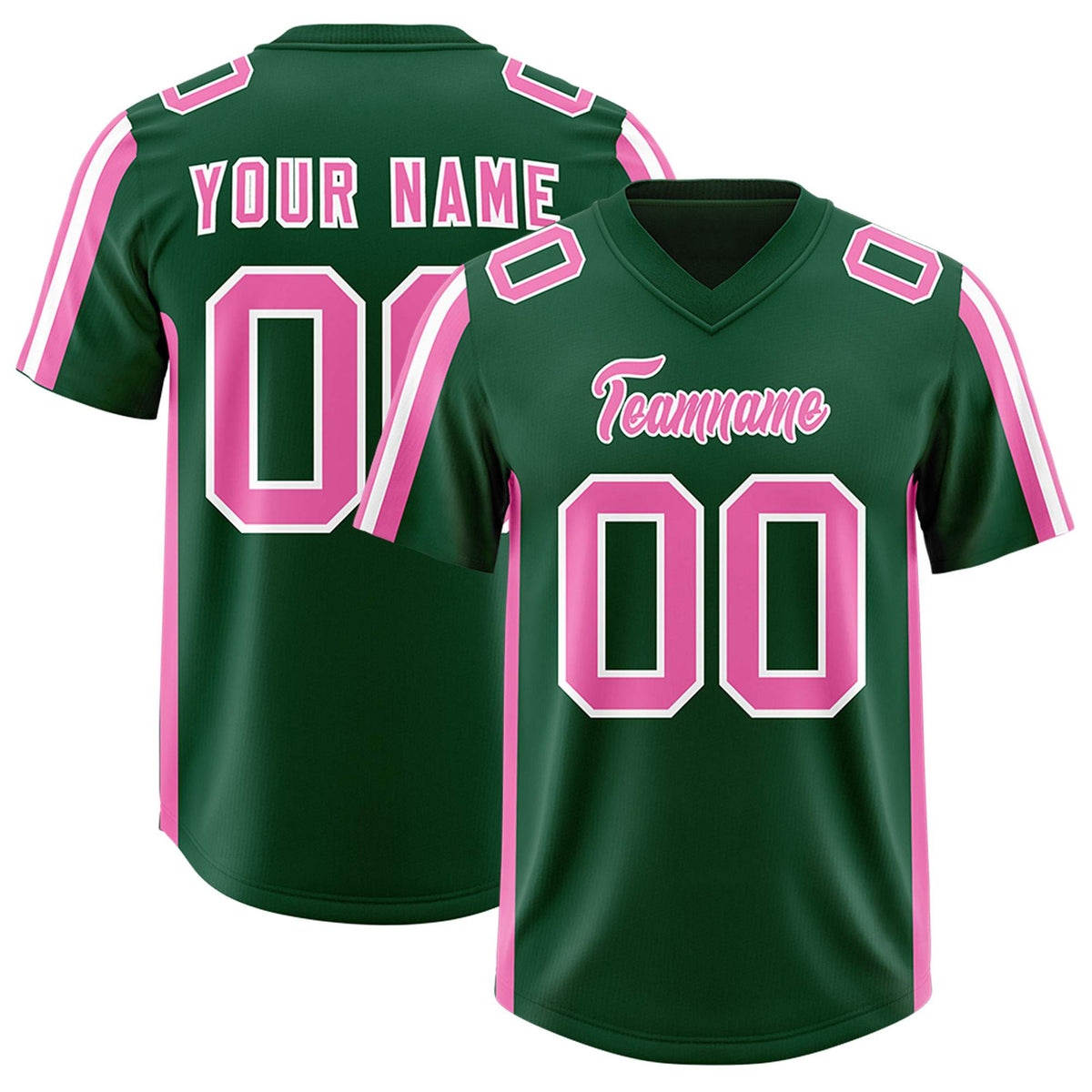 Custom Green Pink and White Side Stripe Pattern Authentic Football Jersey