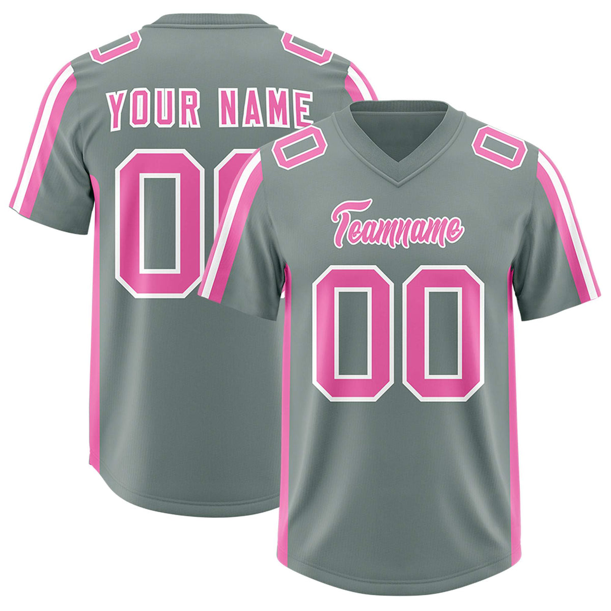 Custom Grey Pink and White Side Stripe Pattern Authentic Football Jersey