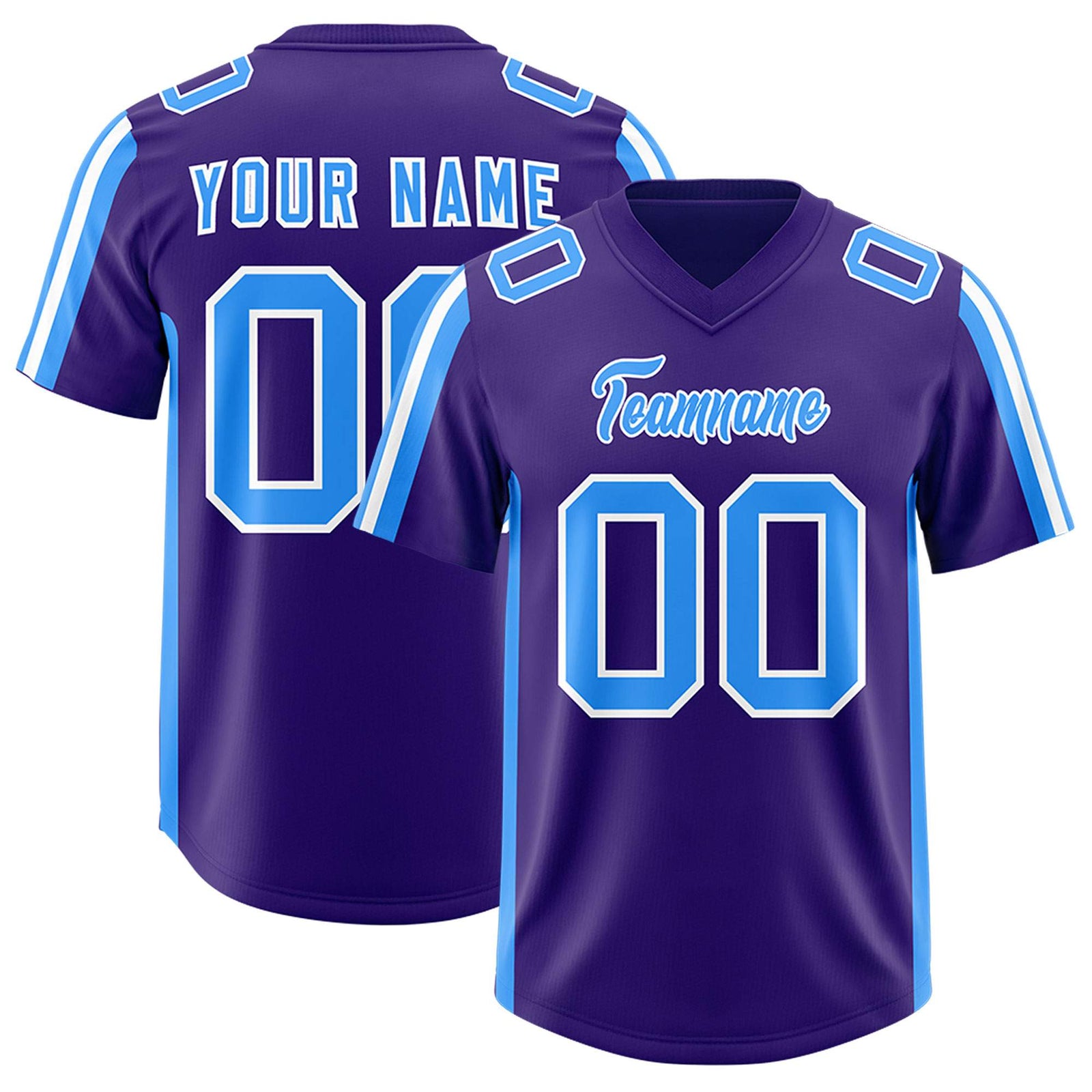 Custom Purple Light Blue and White Side Stripe Pattern Authentic Football Jersey