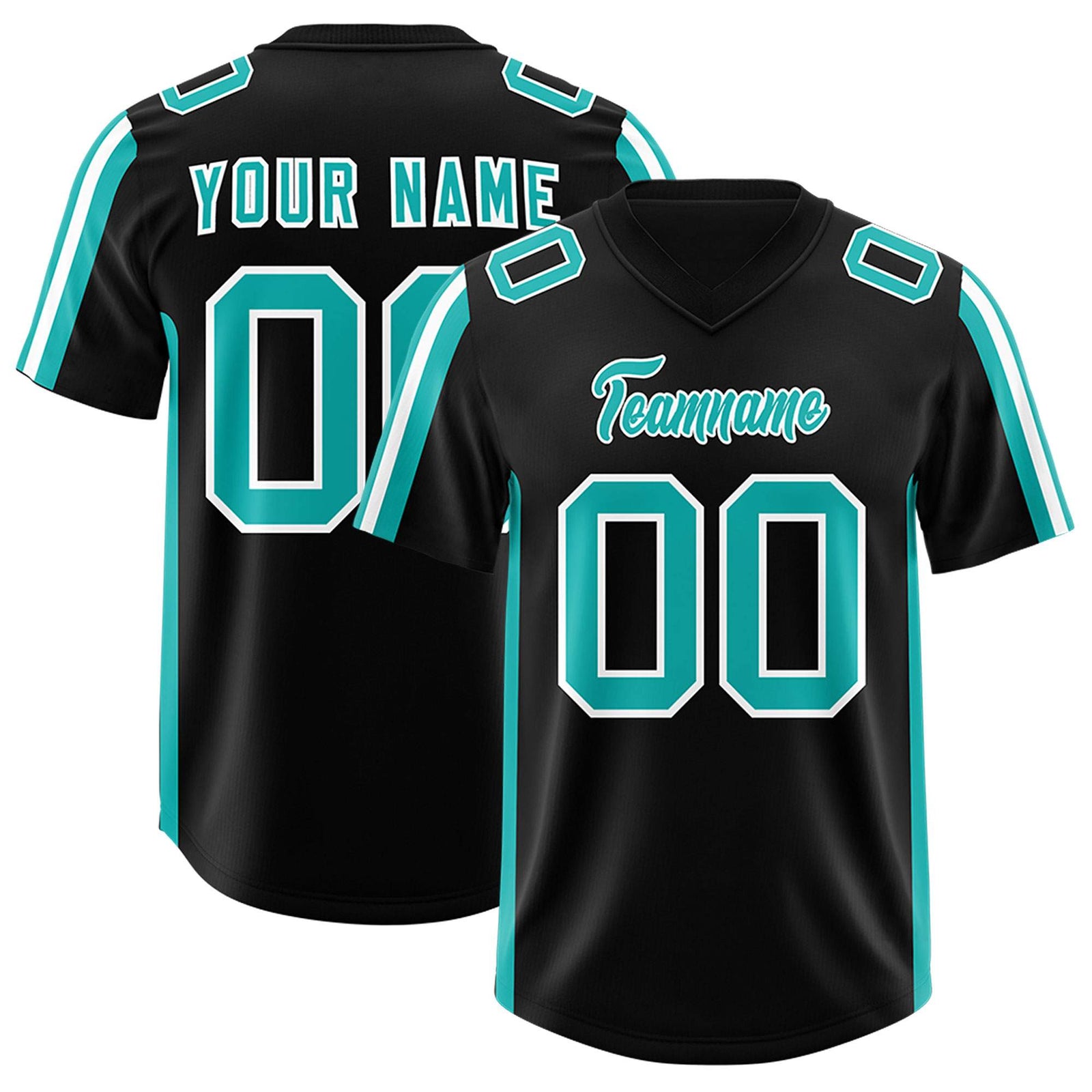 Custom Black Aqua and White Side Stripe Pattern Authentic Football Jersey