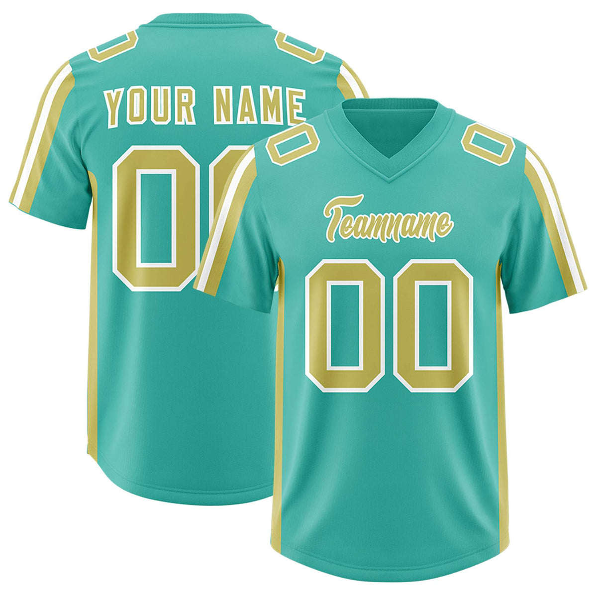 Custom Bright Green Champagne and White Side Stripe Pattern Authentic Football Jersey