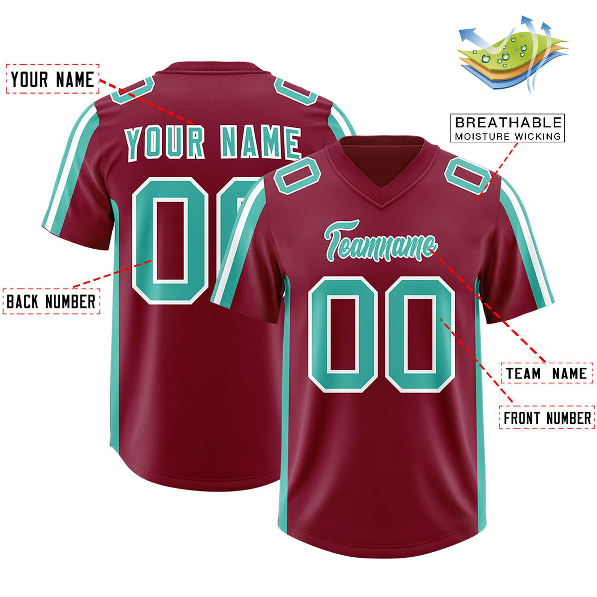Custom Crimson Bright Green and White Side Stripe Pattern Authentic Football Jersey