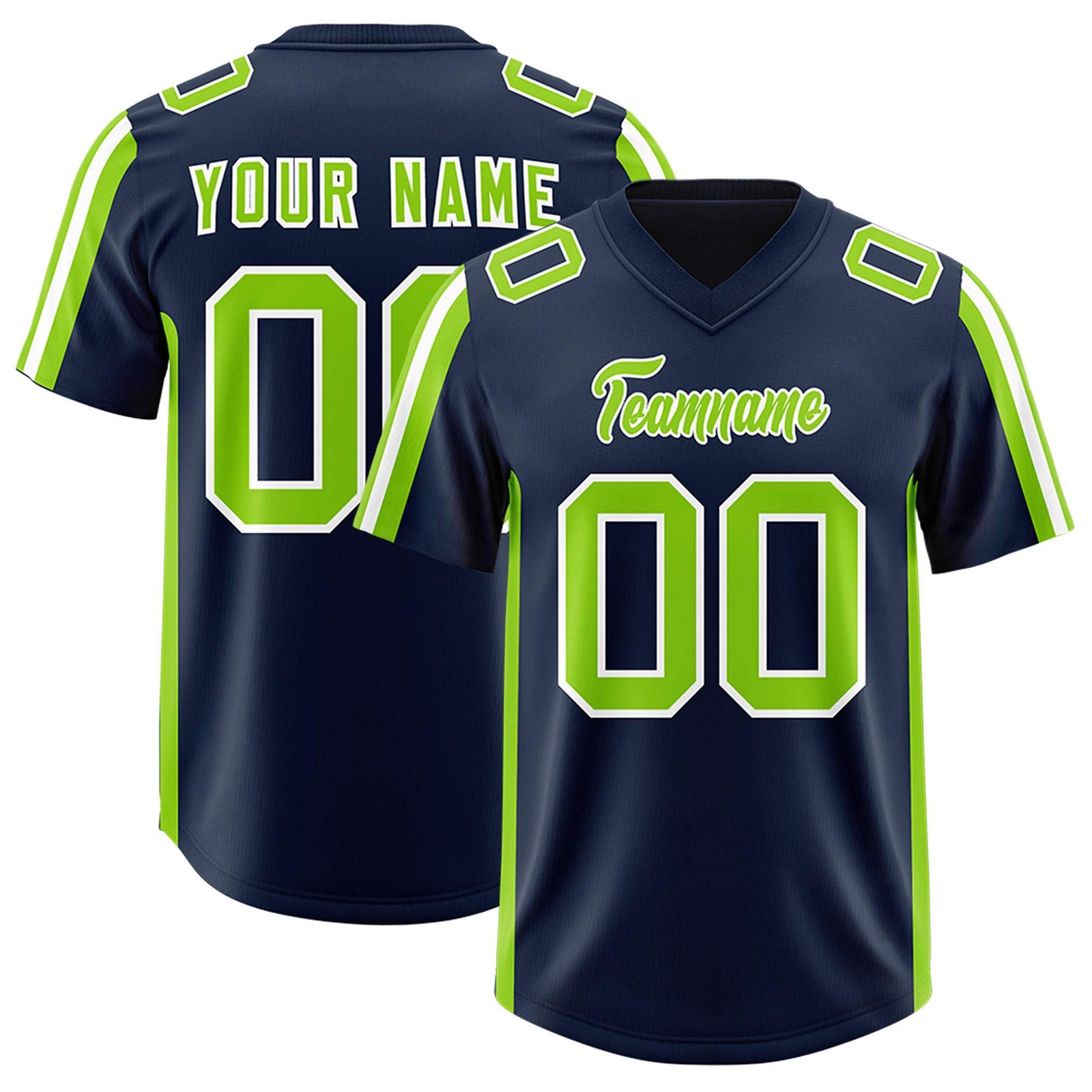 Custom Navy Neon Green and White Side Stripe Pattern Authentic Football Jersey