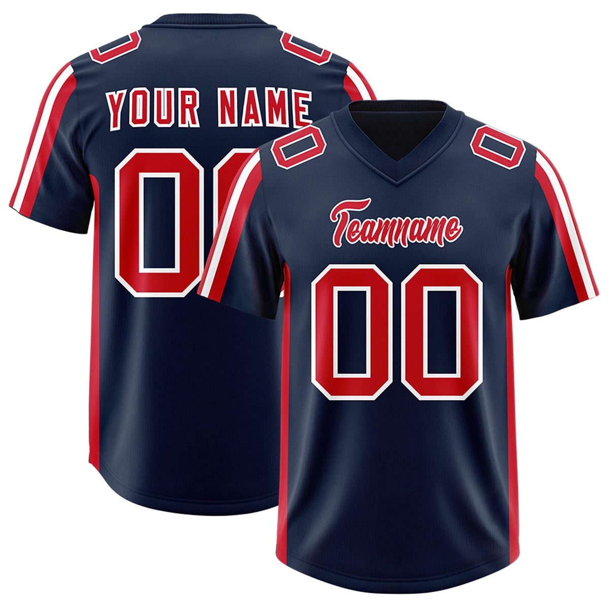 Custom Navy Red and White Side Stripe Pattern Authentic Football Jersey
