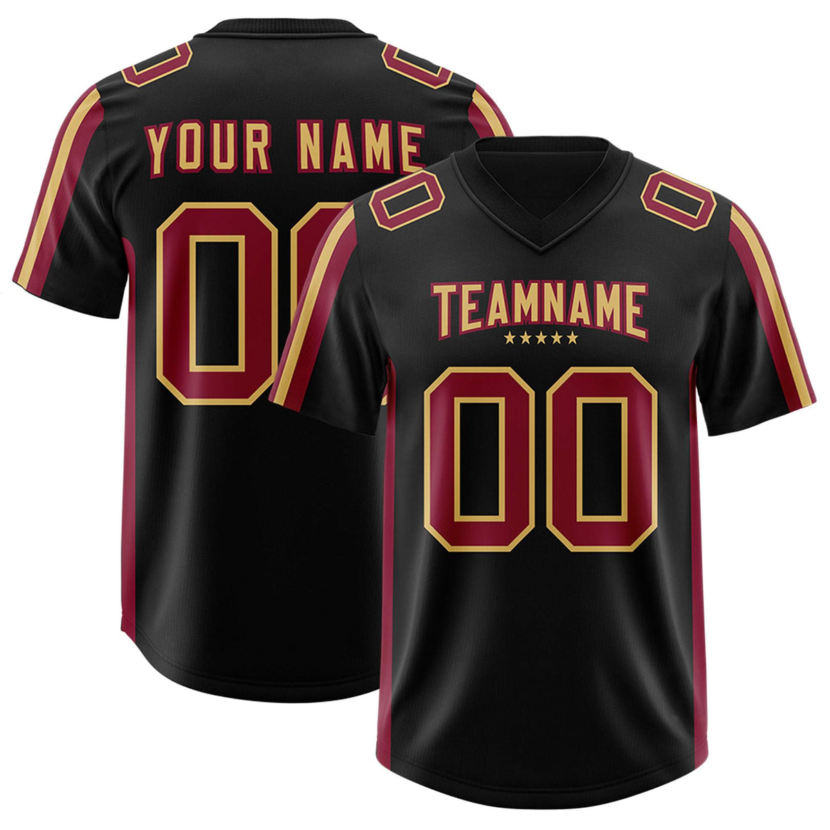 Custom Black Cardinal and Old Gold Side Stripe Pattern Authentic Football Jersey