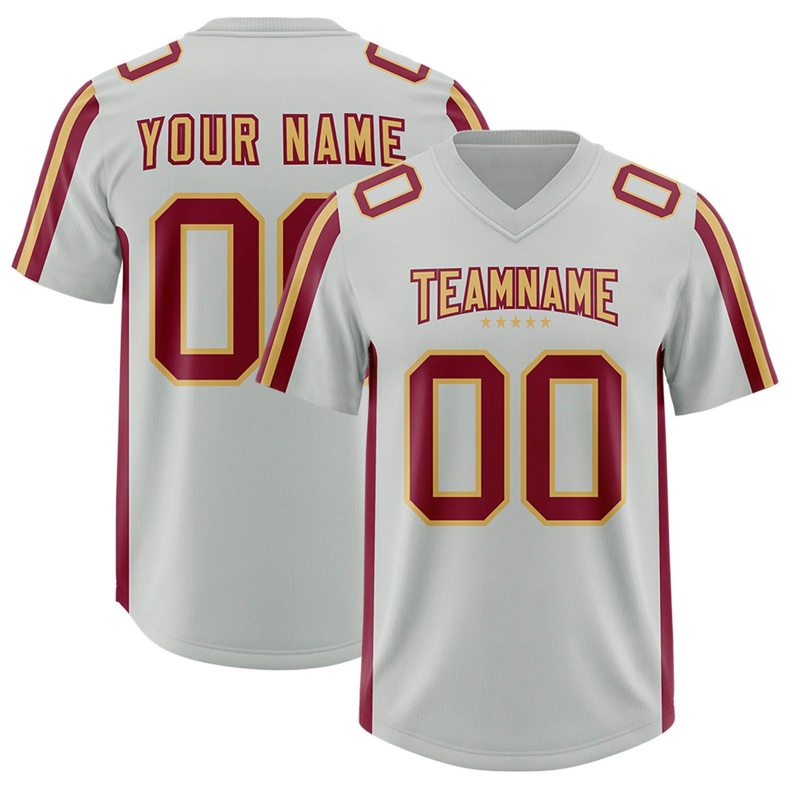 Custom Gray Crimson and Old Gold Side Stripe Pattern Authentic Football Jersey