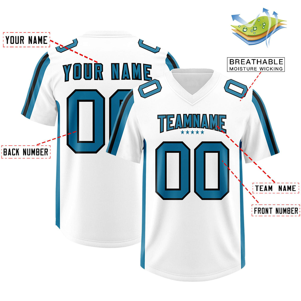 Custom White Panther Blue and Black Side Stripe Pattern Authentic Football Jersey