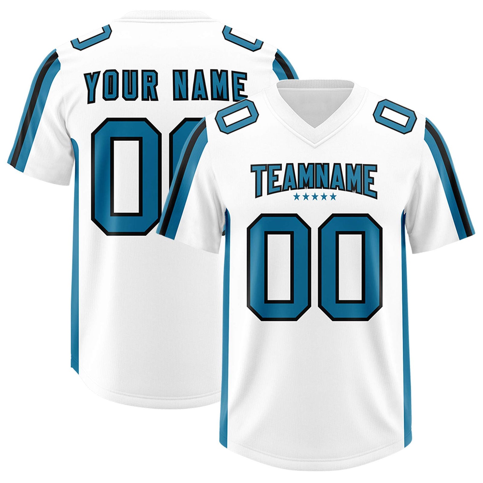 Custom White Panther Blue and Black Side Stripe Pattern Authentic Football Jersey