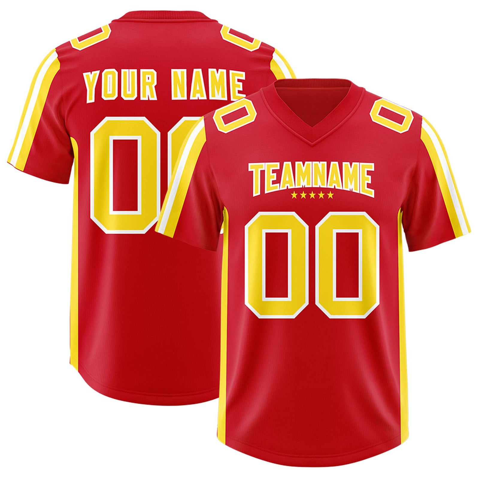 Custom Red Gold and White Side Stripe Pattern Authentic Football Jersey