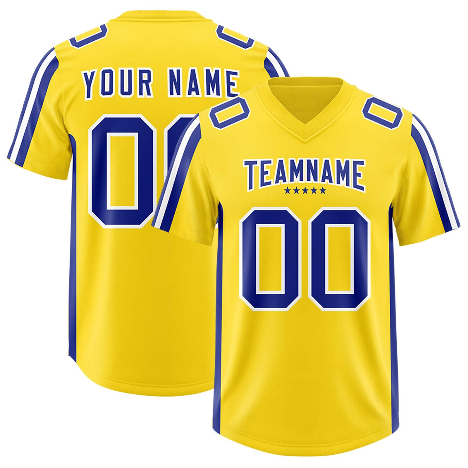 Custom Gold Royal and White Side Stripe Pattern Authentic Football Jersey
