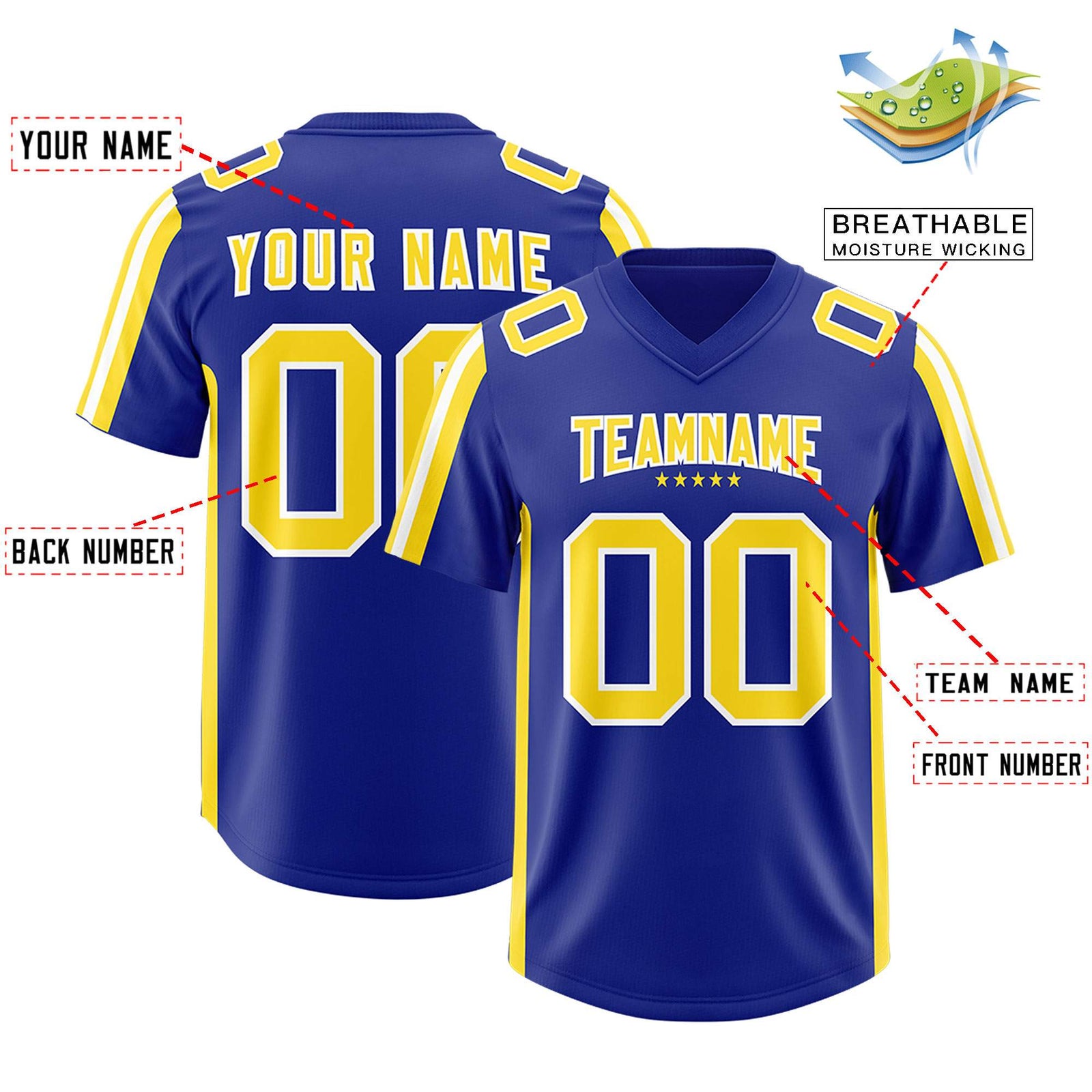 Custom Royal Gold and White Side Stripe Pattern Authentic Football Jersey