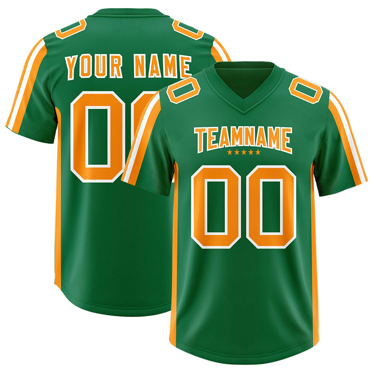 Custom Kelly Green Gold Orange and White Side Stripe Pattern Authentic Football Jersey