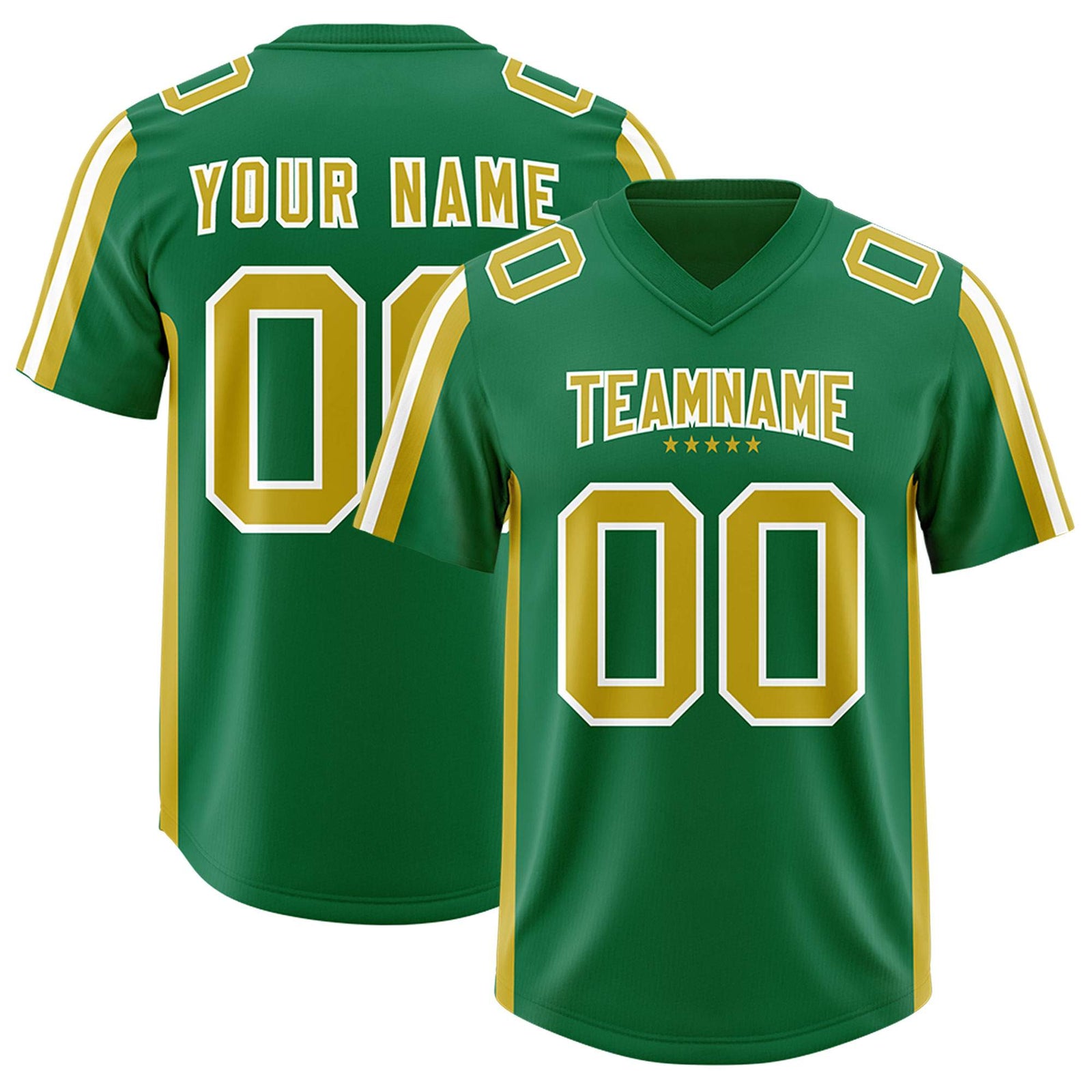 Custom Kelly Green Old Gold and White Side Stripe Pattern Authentic Football Jersey