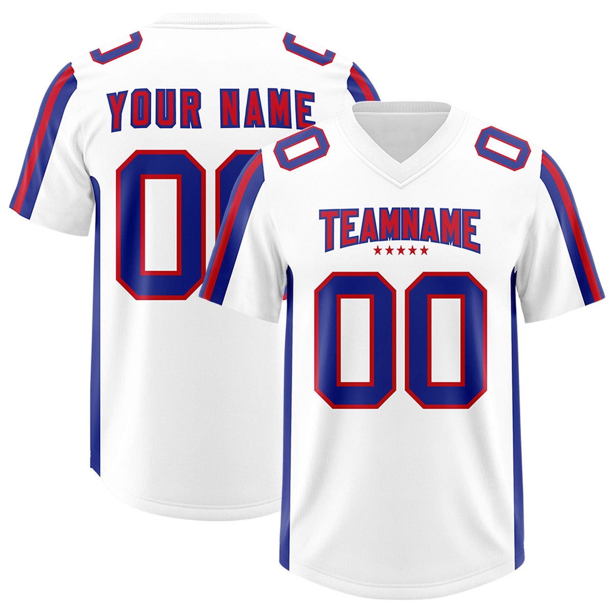 Custom White Royal and Red Side Stripe Pattern Authentic Football Jersey