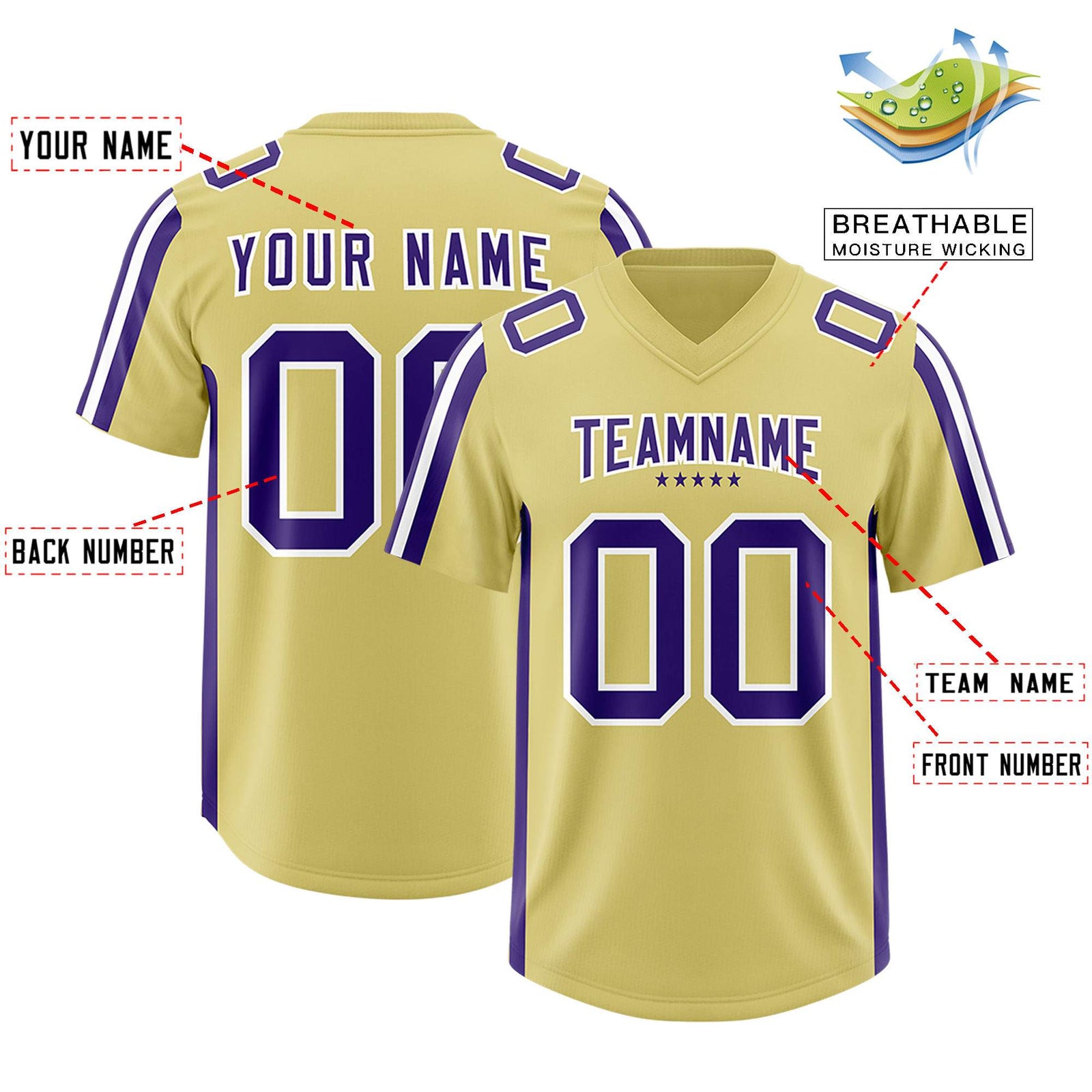 Custom Old Gold Purple and White Side Stripe Pattern Authentic Football Jersey