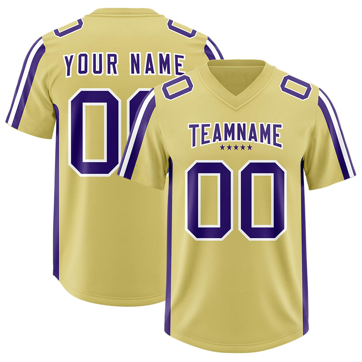 Custom Old Gold Purple and White Side Stripe Pattern Authentic Football Jersey